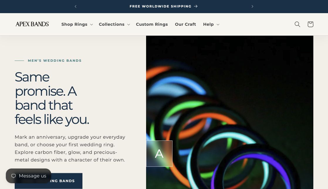Homepage screenshot of Apex Bands