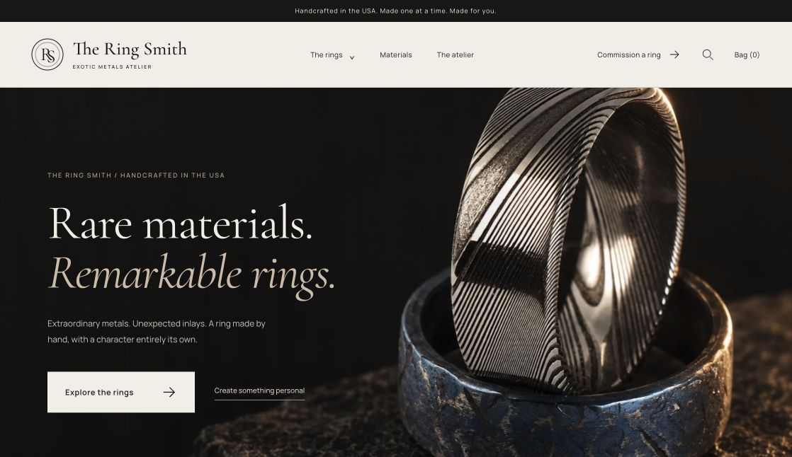 Homepage screenshot of The Ring Smith